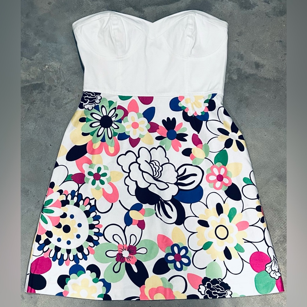 Laundry By Design Strapless Summer Flowers White Dress Sz 8